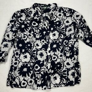 Lauren Ralph Lauren Women's Navy White Floral Print Button Down Shirt 3X